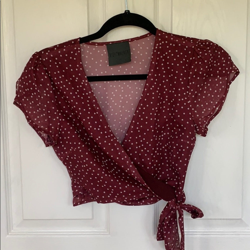 NIGHTWALKER Polka Dot Wrap Cropped Top